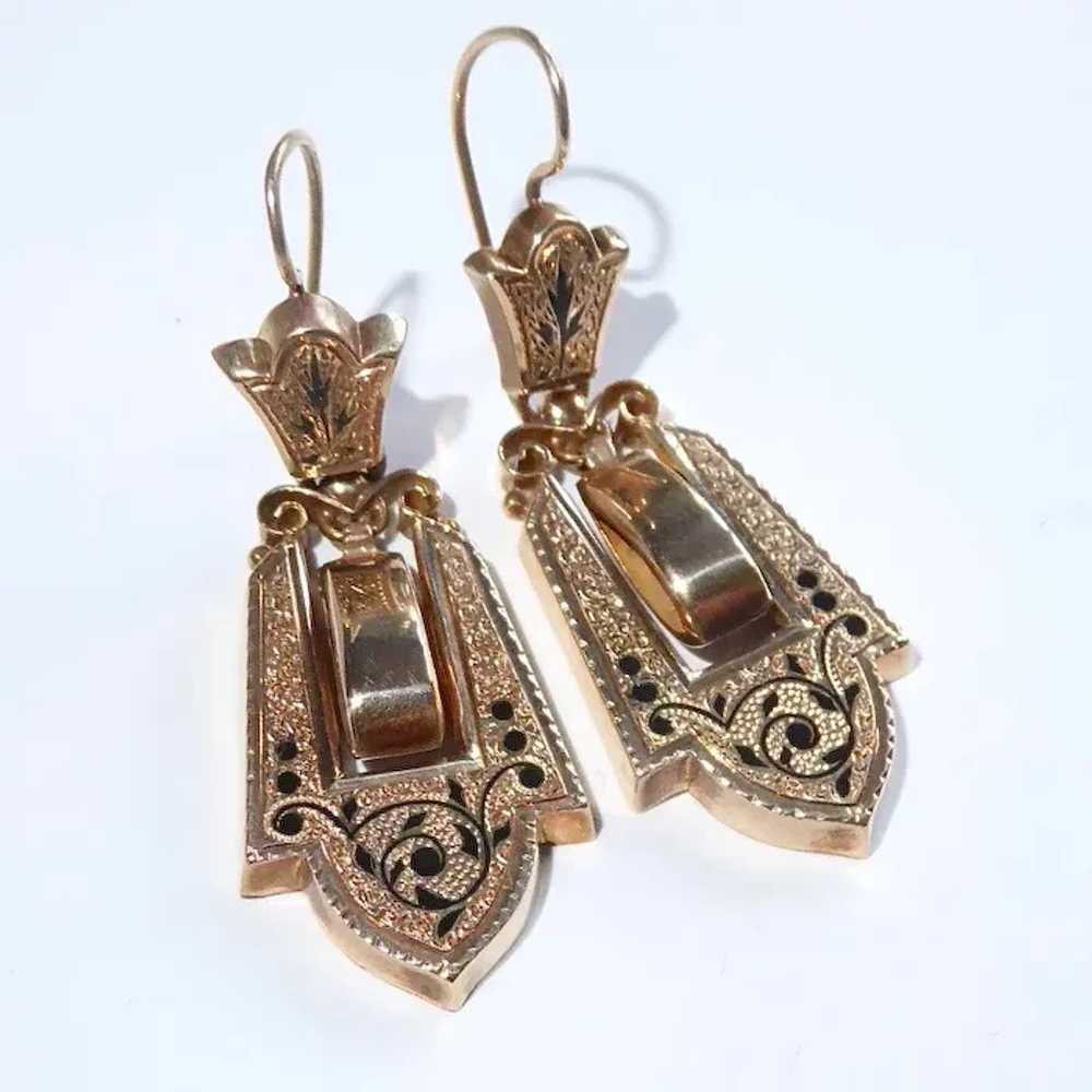 14k Rose Gold Victorian Drop Earrings w Tracery E… - image 4