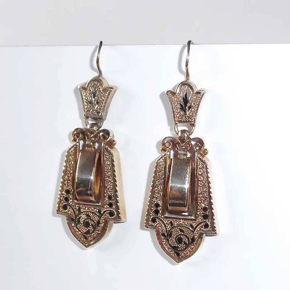 14k Rose Gold Victorian Drop Earrings w Tracery E… - image 5