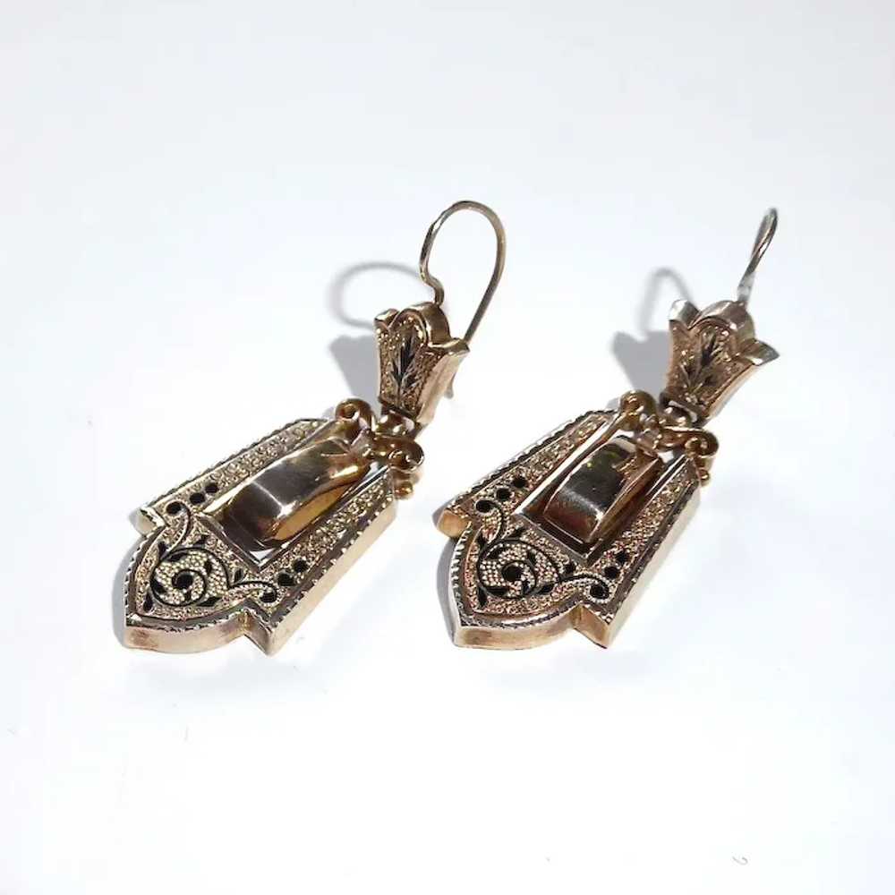 14k Rose Gold Victorian Drop Earrings w Tracery E… - image 6