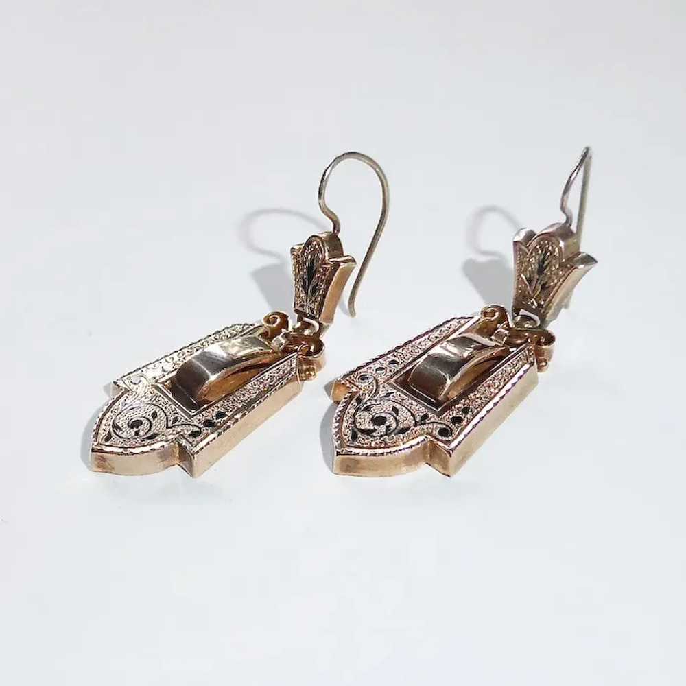 14k Rose Gold Victorian Drop Earrings w Tracery E… - image 8