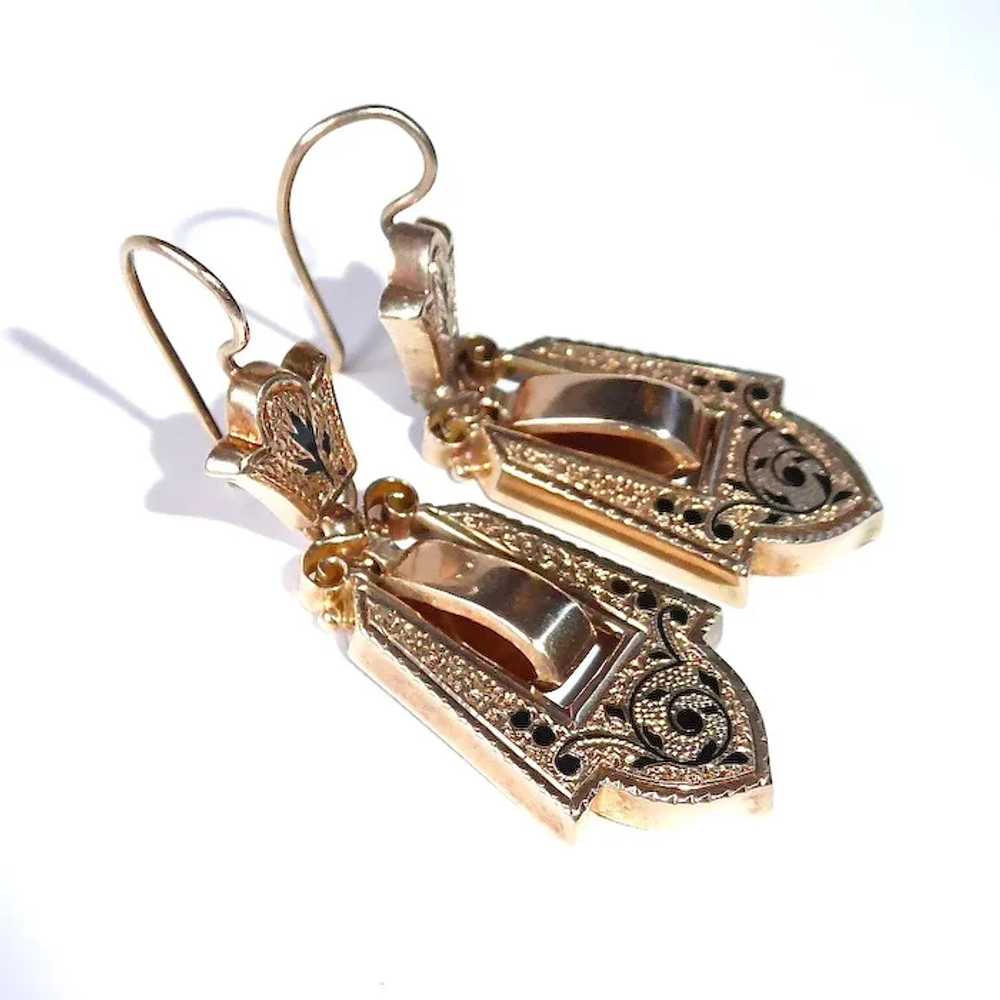 14k Rose Gold Victorian Drop Earrings w Tracery E… - image 9