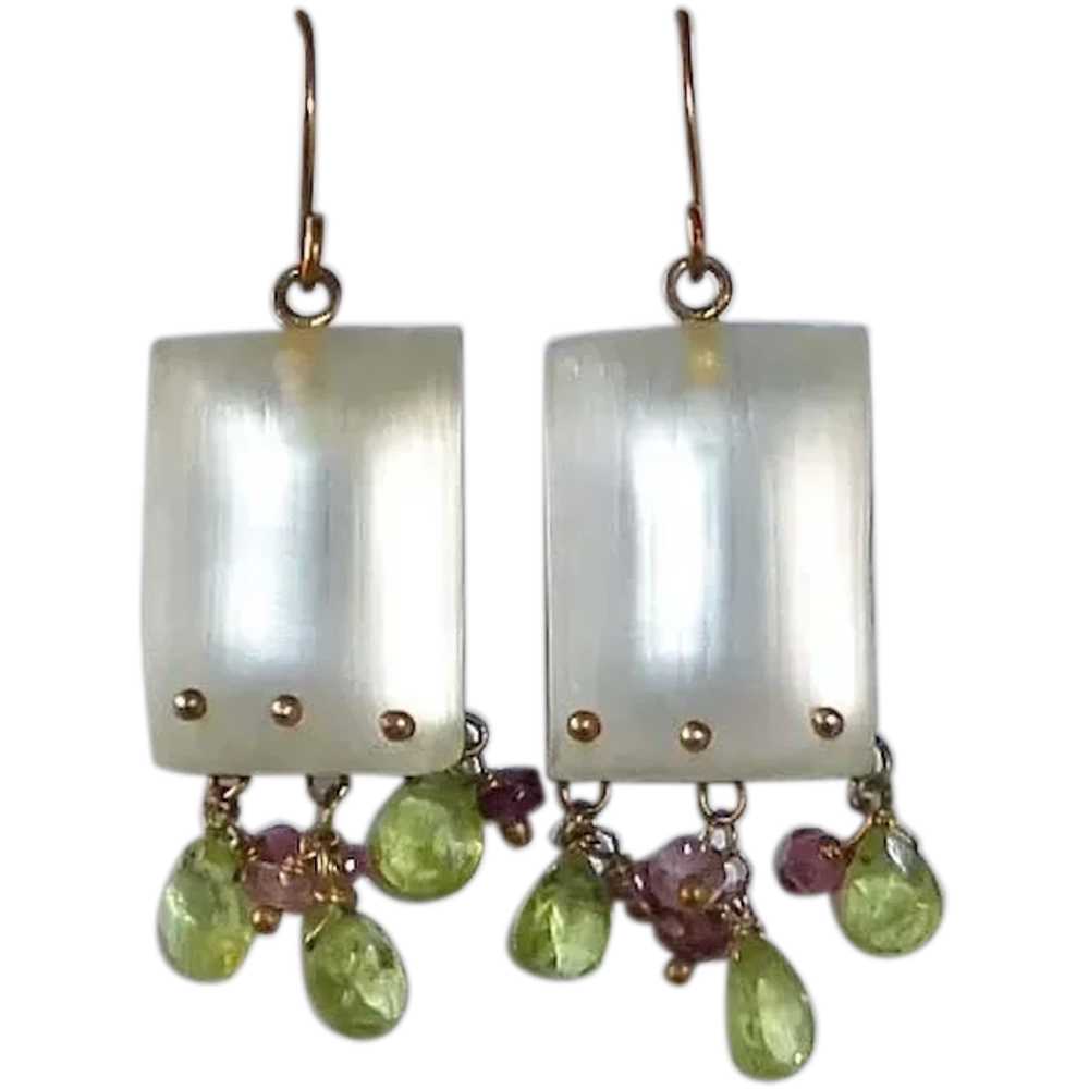 Alexis Bittar White Lucite Earrings w Peridot & A… - image 1