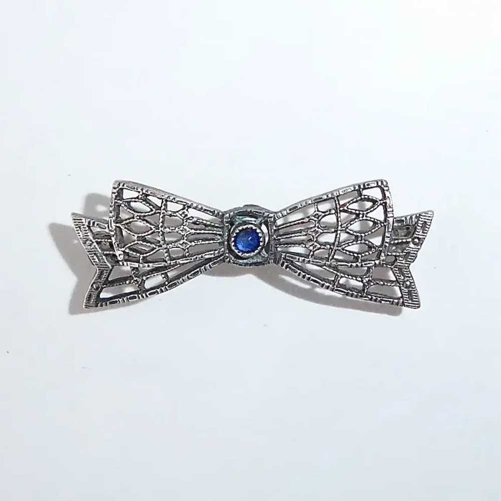 Sterling Filigree Petite Bow Lace Pin w Blue Jewel - image 10