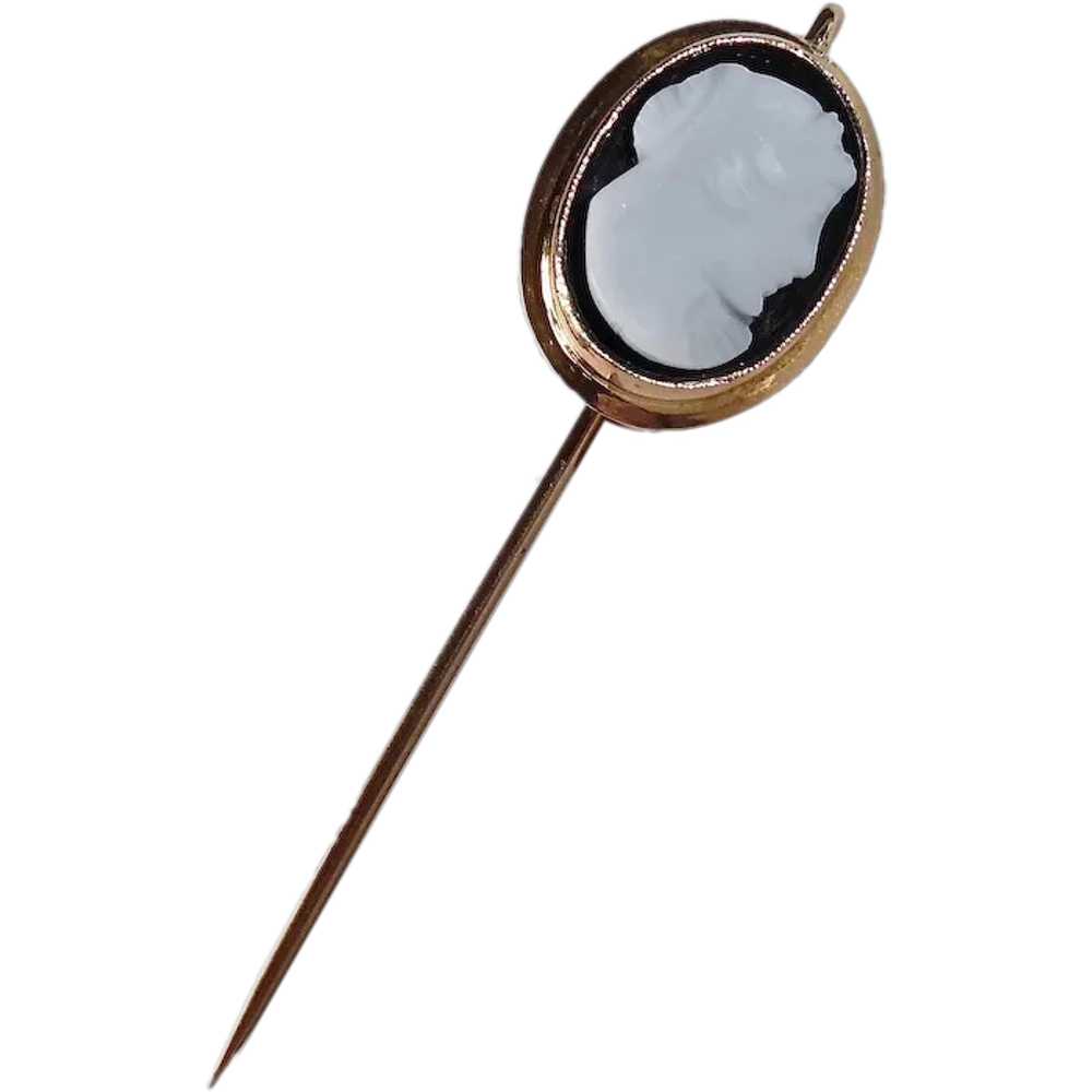 Victorian 10k Sardonyx Hardstone Cameo Stick Pin - image 1