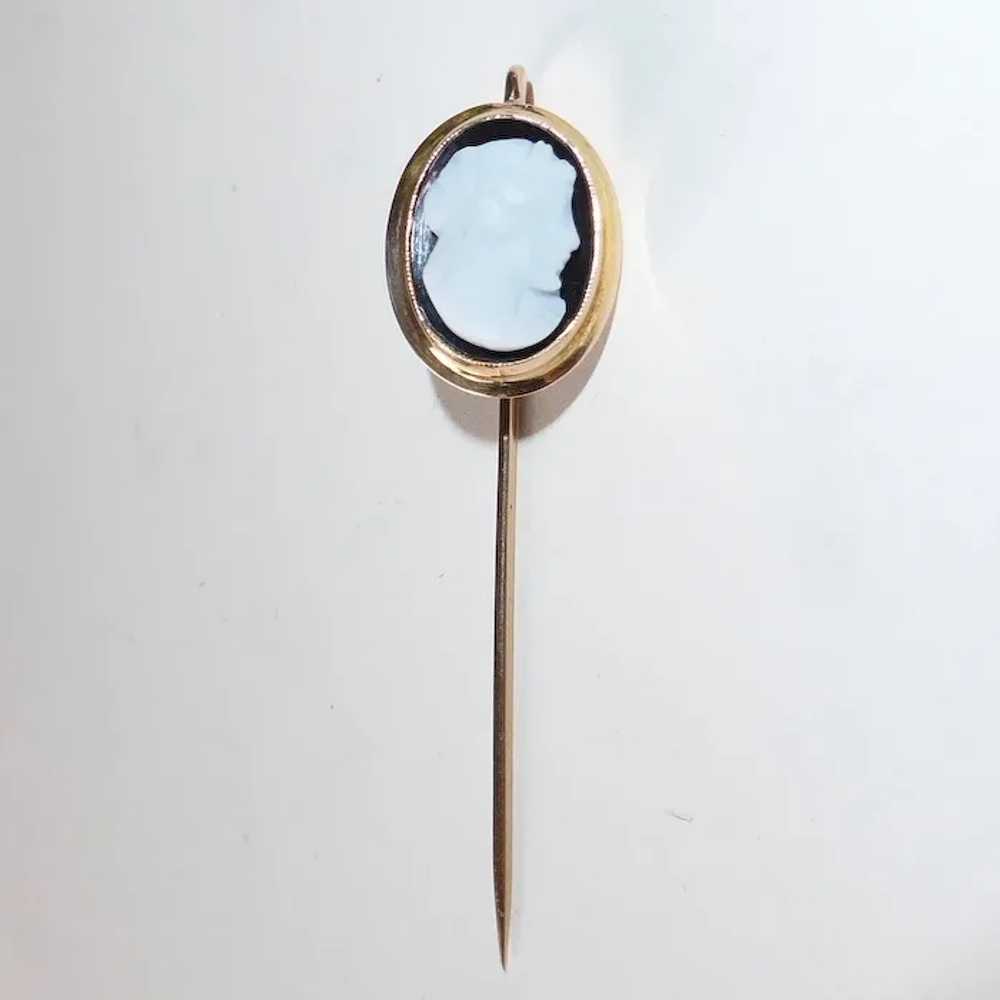 Victorian 10k Sardonyx Hardstone Cameo Stick Pin - image 3