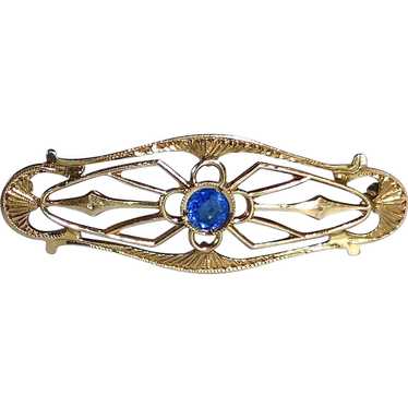 Antique Edwardian 10k Blue Jewel Filigree Lace Pin - image 1