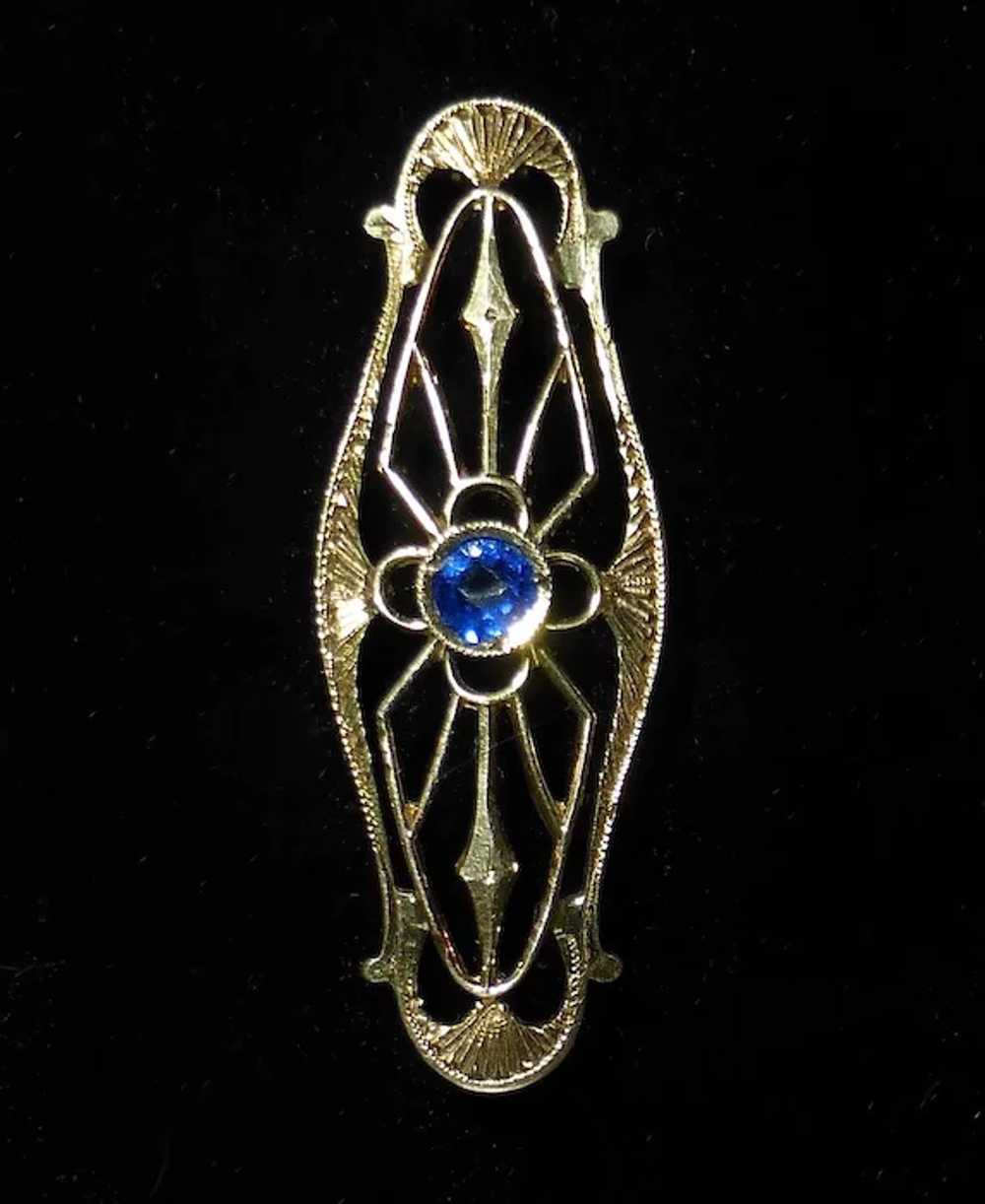 Antique Edwardian 10k Blue Jewel Filigree Lace Pin - image 4