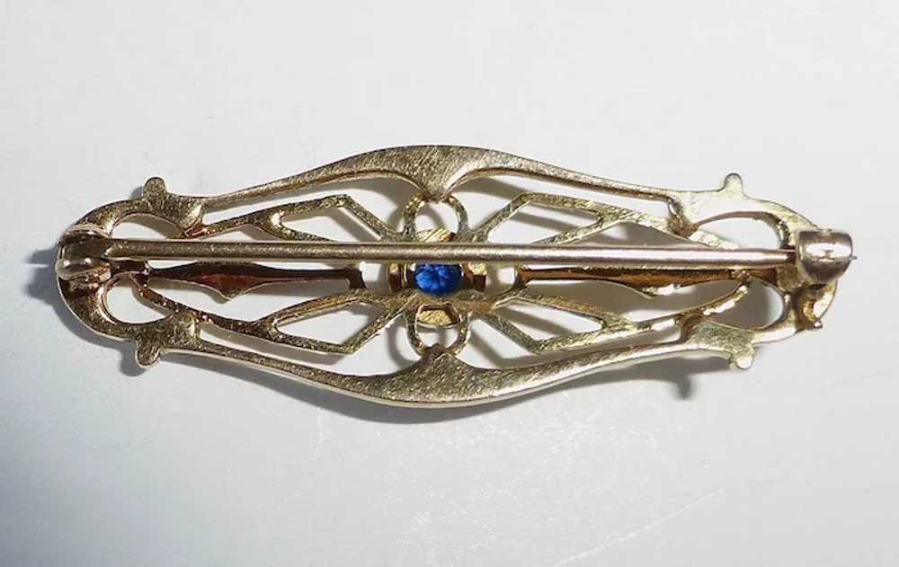 Antique Edwardian 10k Blue Jewel Filigree Lace Pin - image 6