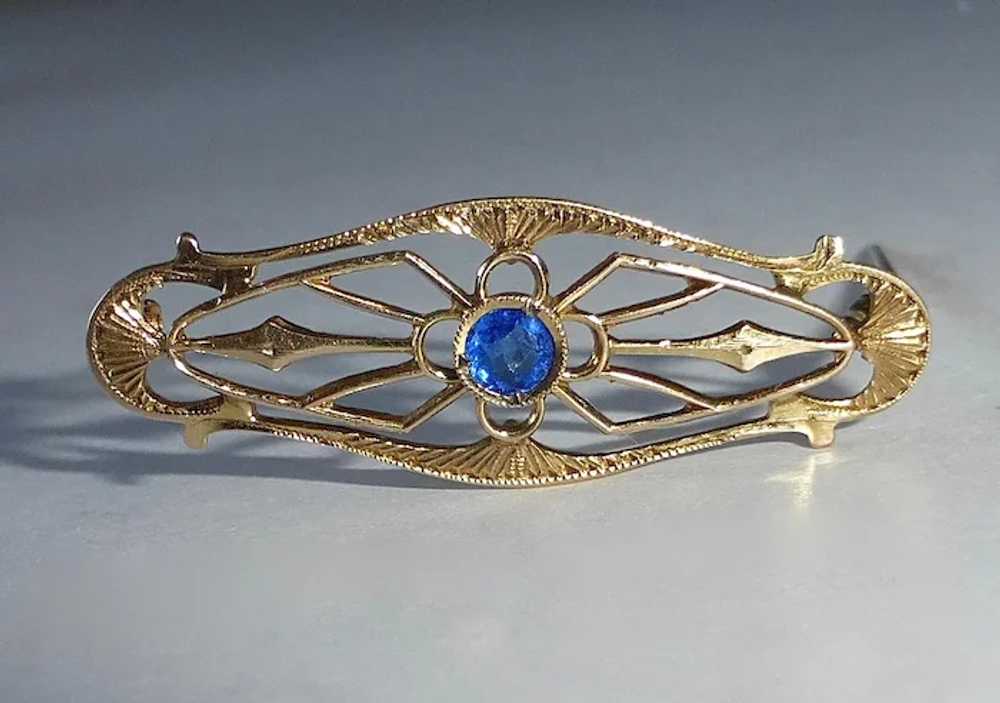 Antique Edwardian 10k Blue Jewel Filigree Lace Pin - image 8