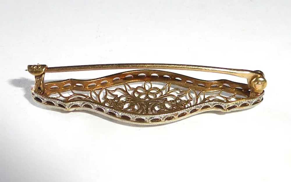 14k Art Deco White Gold Floral Filigree Pin - image 5