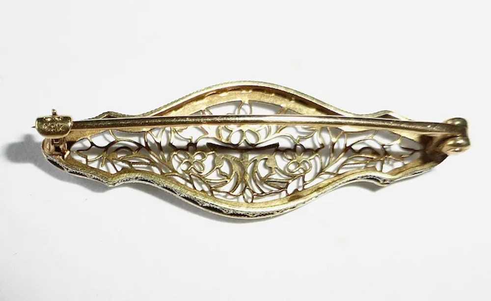 14k Art Deco White Gold Floral Filigree Pin - image 6