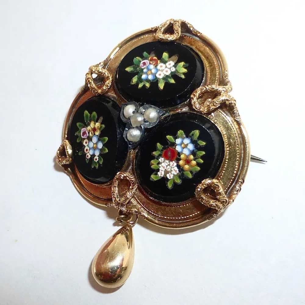 Antique Victorian 14k Triple Mosaic Floral Pin - image 4