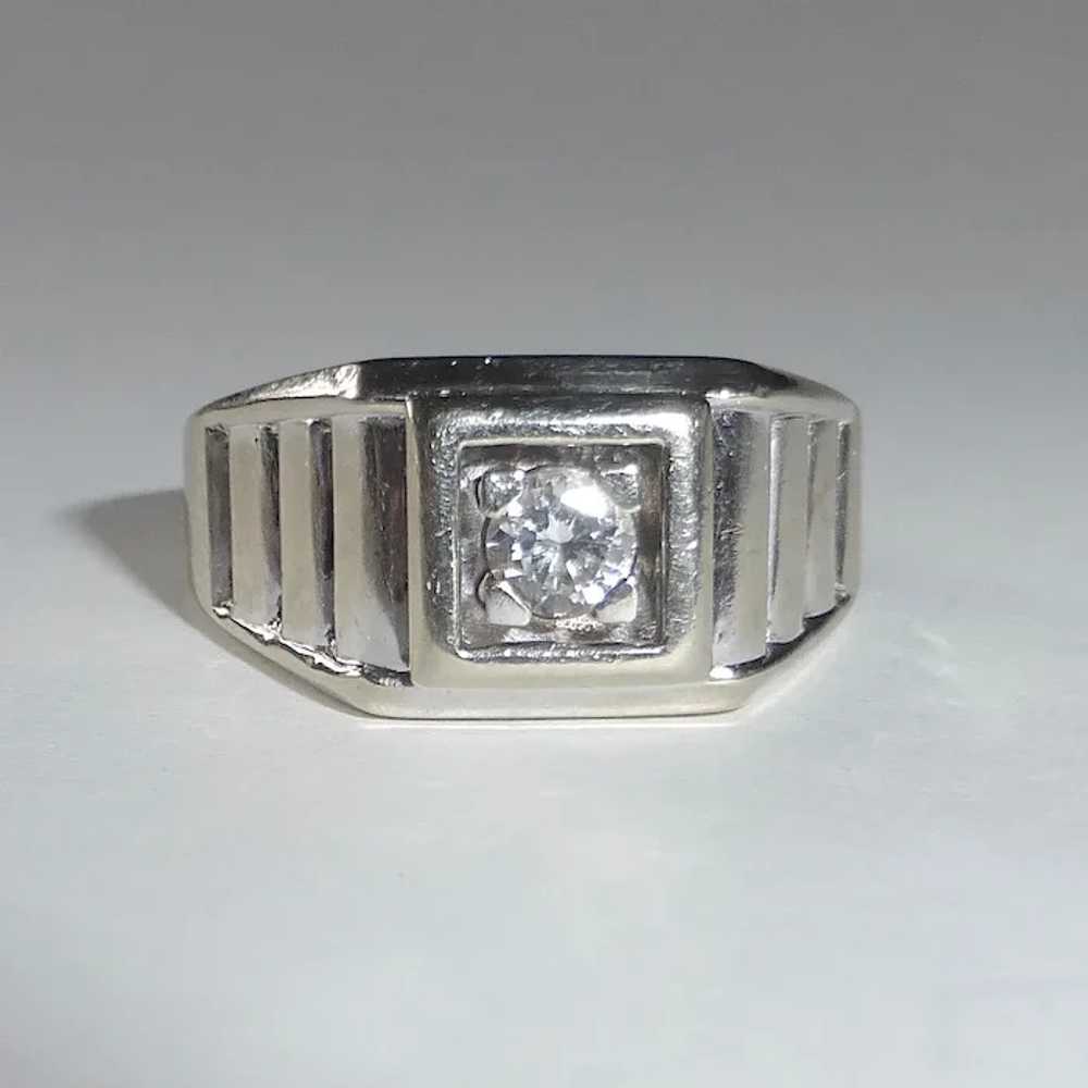 14k Art Deco White Gold Diamond Ring - image 2