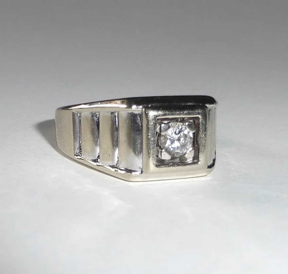 14k Art Deco White Gold Diamond Ring - image 3