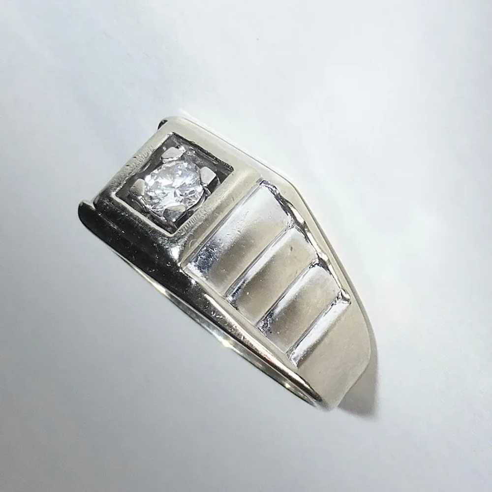 14k Art Deco White Gold Diamond Ring - image 4