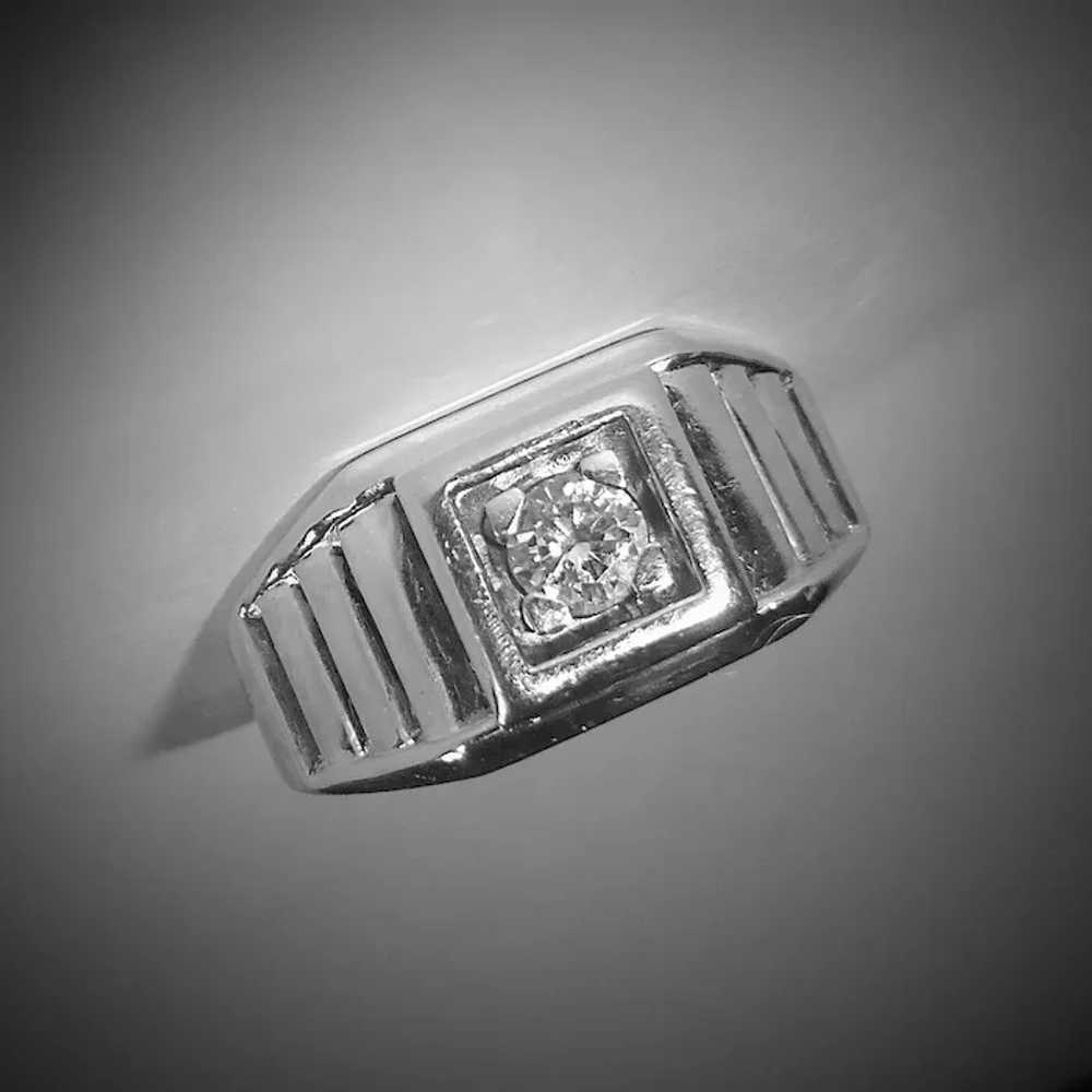 14k Art Deco White Gold Diamond Ring - image 9