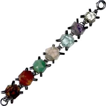 Mexican Sterling & Freeform Faceted Gemstone Brac… - image 1