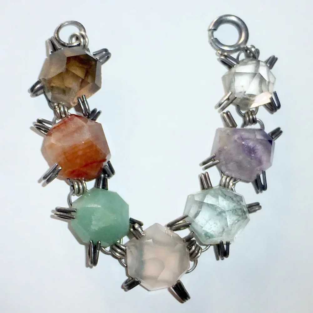 Mexican Sterling & Freeform Faceted Gemstone Brac… - image 2