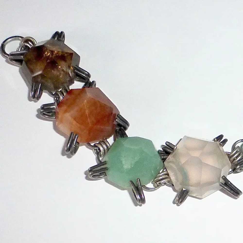 Mexican Sterling & Freeform Faceted Gemstone Brac… - image 4