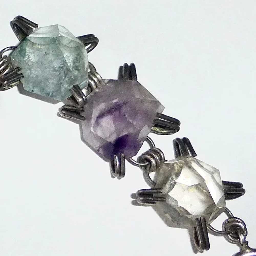 Mexican Sterling & Freeform Faceted Gemstone Brac… - image 5