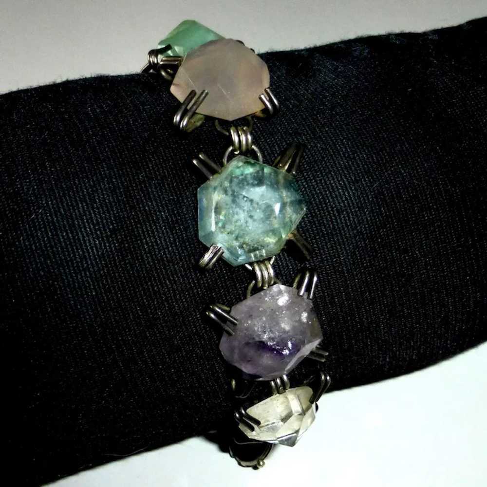 Mexican Sterling & Freeform Faceted Gemstone Brac… - image 6