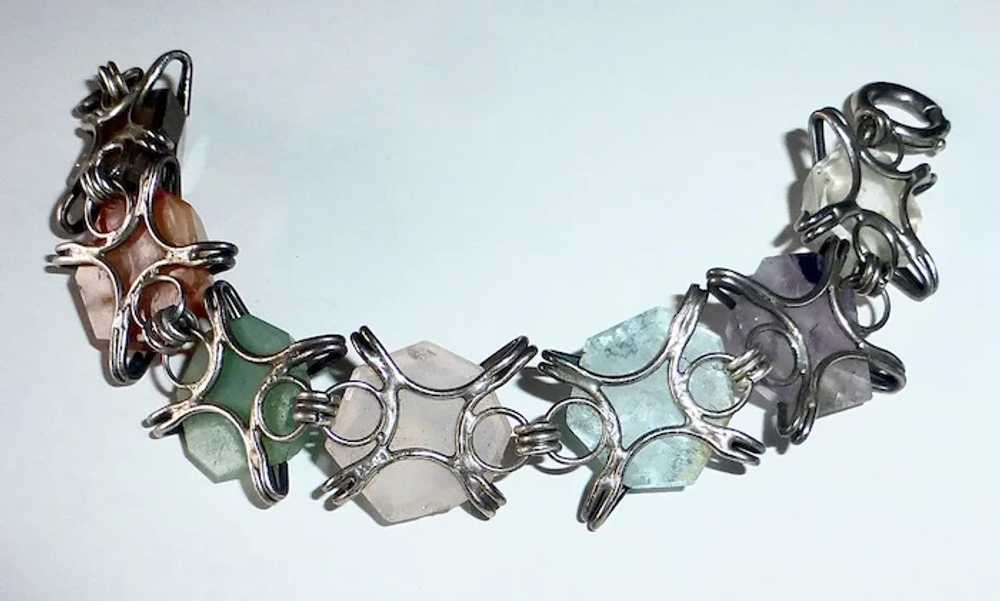 Mexican Sterling & Freeform Faceted Gemstone Brac… - image 7