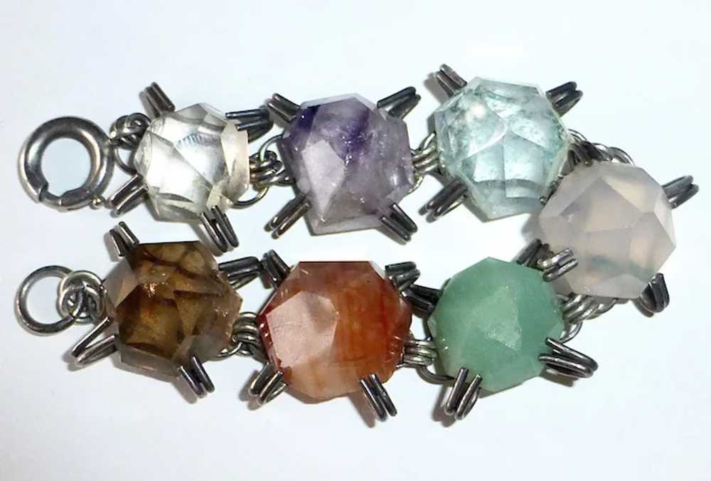 Mexican Sterling & Freeform Faceted Gemstone Brac… - image 8