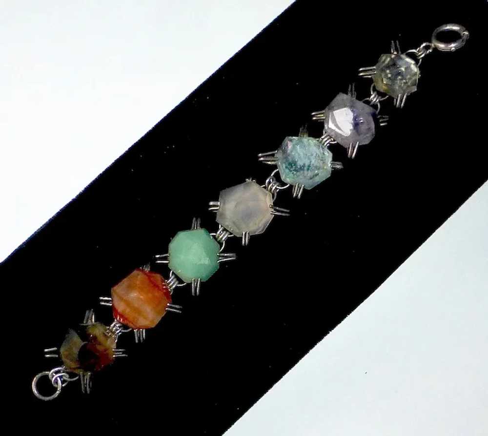 Mexican Sterling & Freeform Faceted Gemstone Brac… - image 9