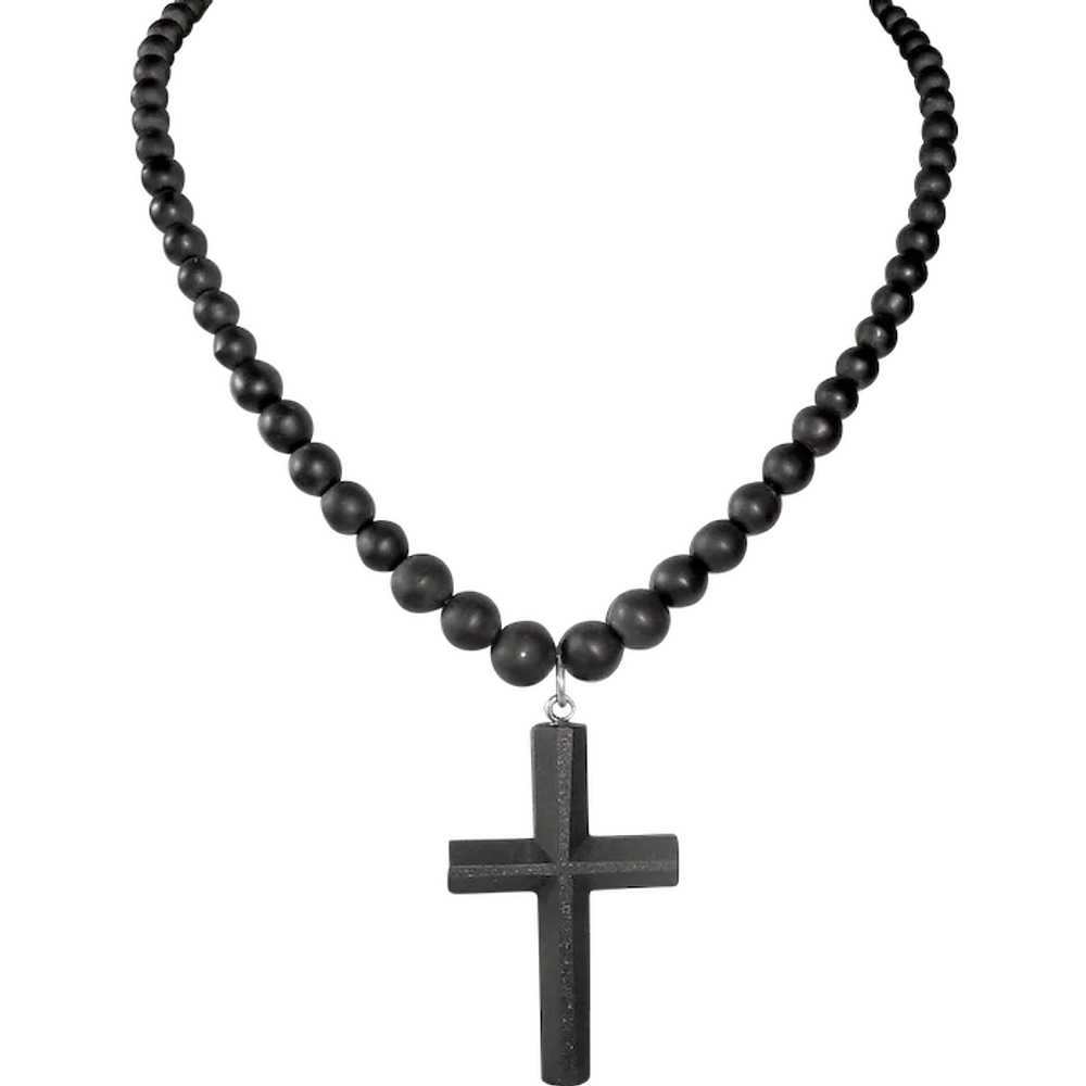 Antique Victorian Matte Black Glass Cross Mournin… - image 1