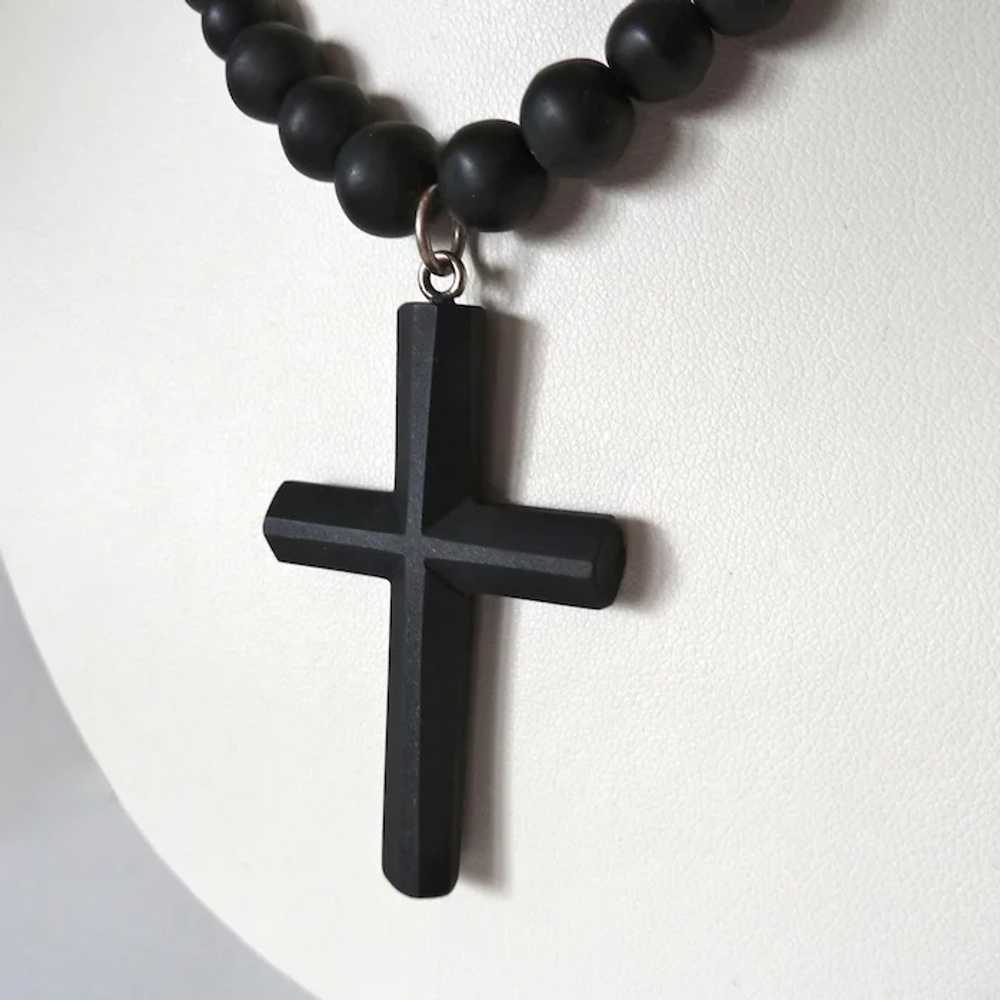 Antique Victorian Matte Black Glass Cross Mournin… - image 2