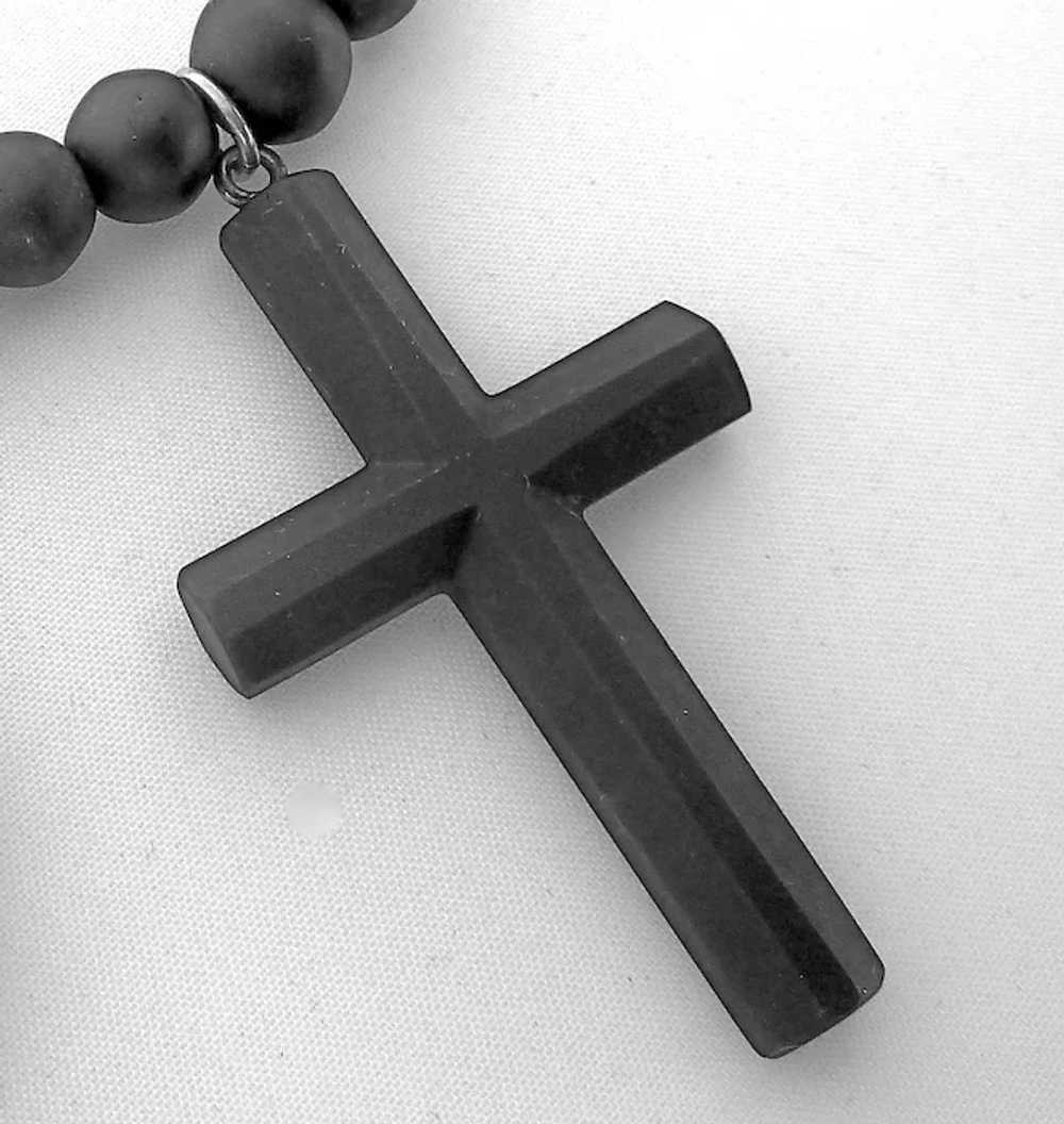 Antique Victorian Matte Black Glass Cross Mournin… - image 4