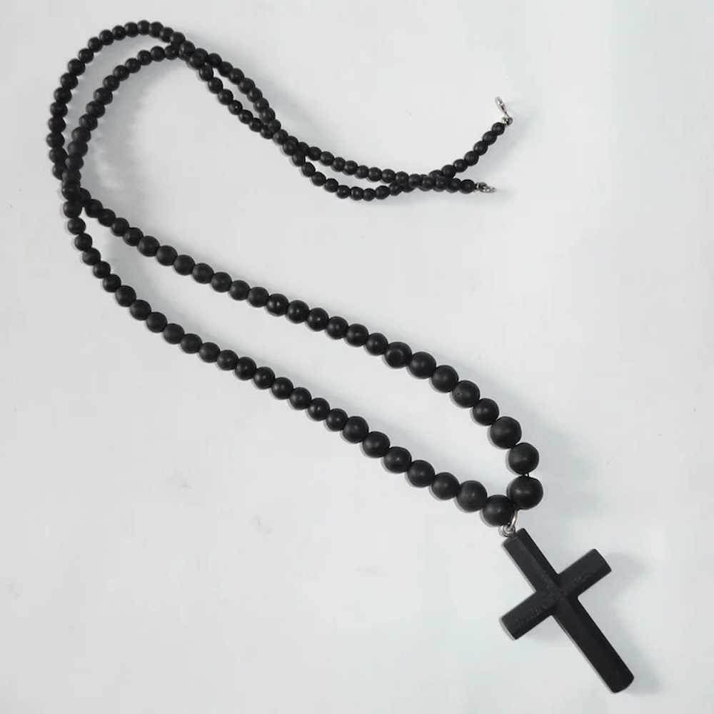Antique Victorian Matte Black Glass Cross Mournin… - image 5
