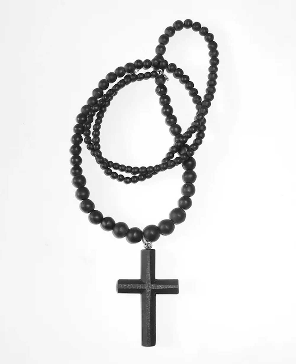 Antique Victorian Matte Black Glass Cross Mournin… - image 8