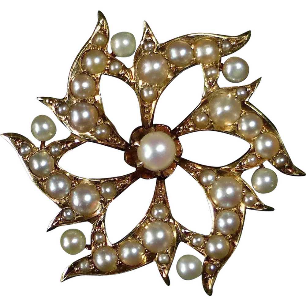 Antique Edwardian 14k & Seed Pearl Pendant/Pin Si… - image 1