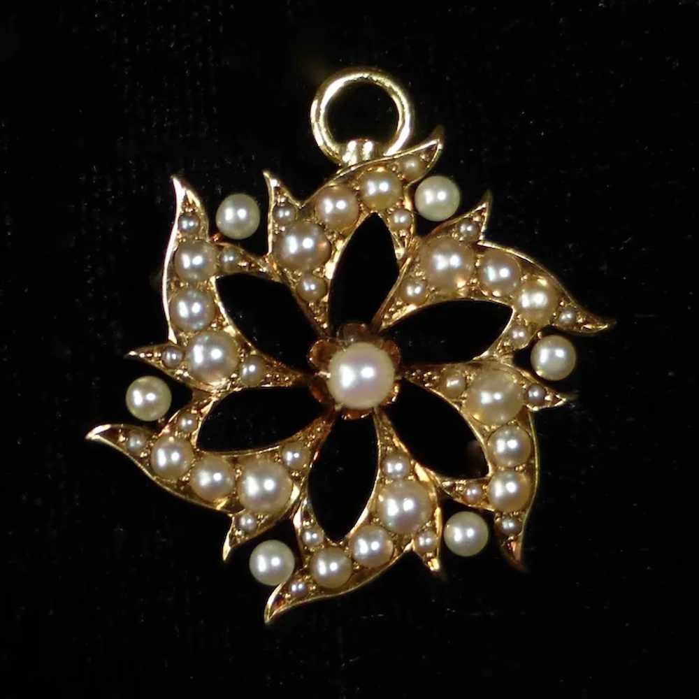 Antique Edwardian 14k & Seed Pearl Pendant/Pin Si… - image 8