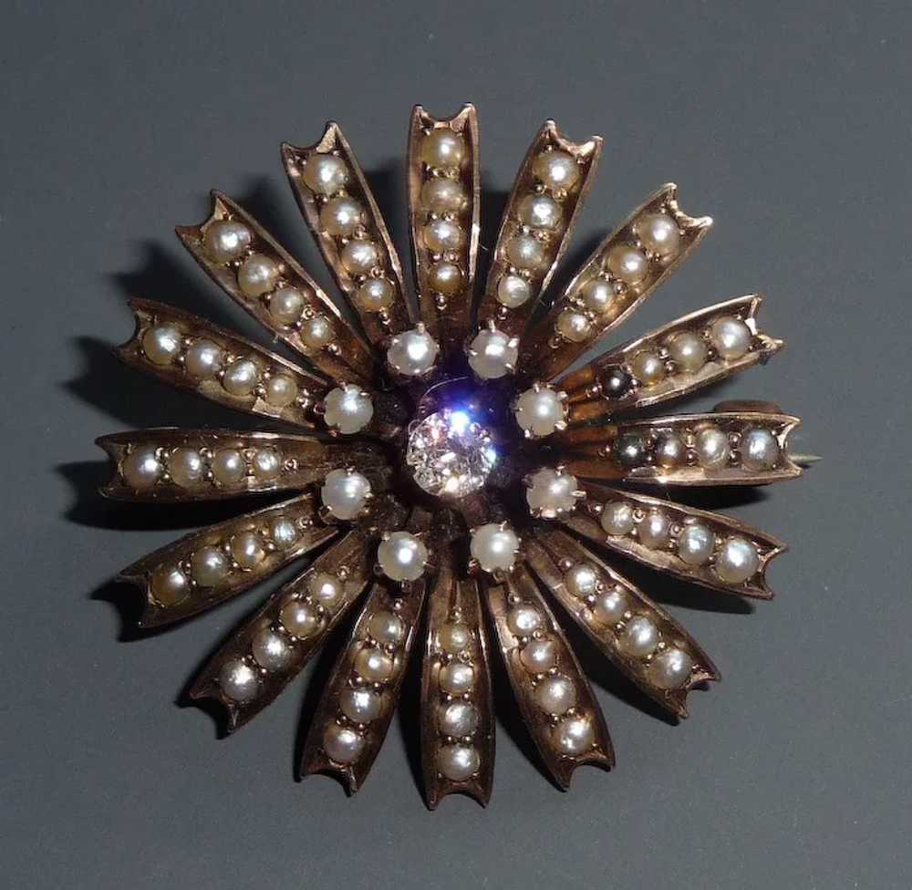 Antique Victorian 10k Rose Gold Pearl Diamond Sta… - image 2