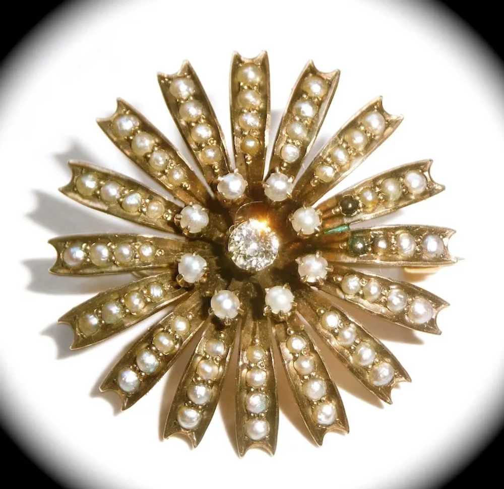 Antique Victorian 10k Rose Gold Pearl Diamond Sta… - image 3