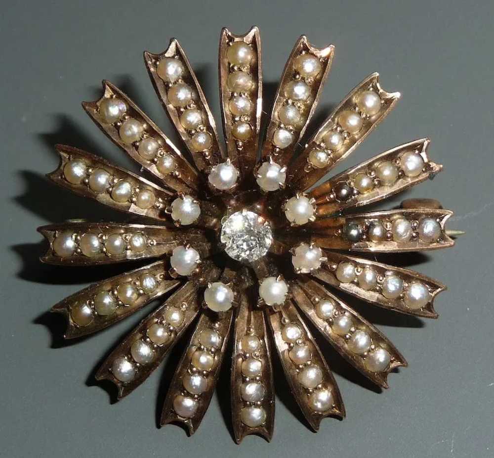Antique Victorian 10k Rose Gold Pearl Diamond Sta… - image 4