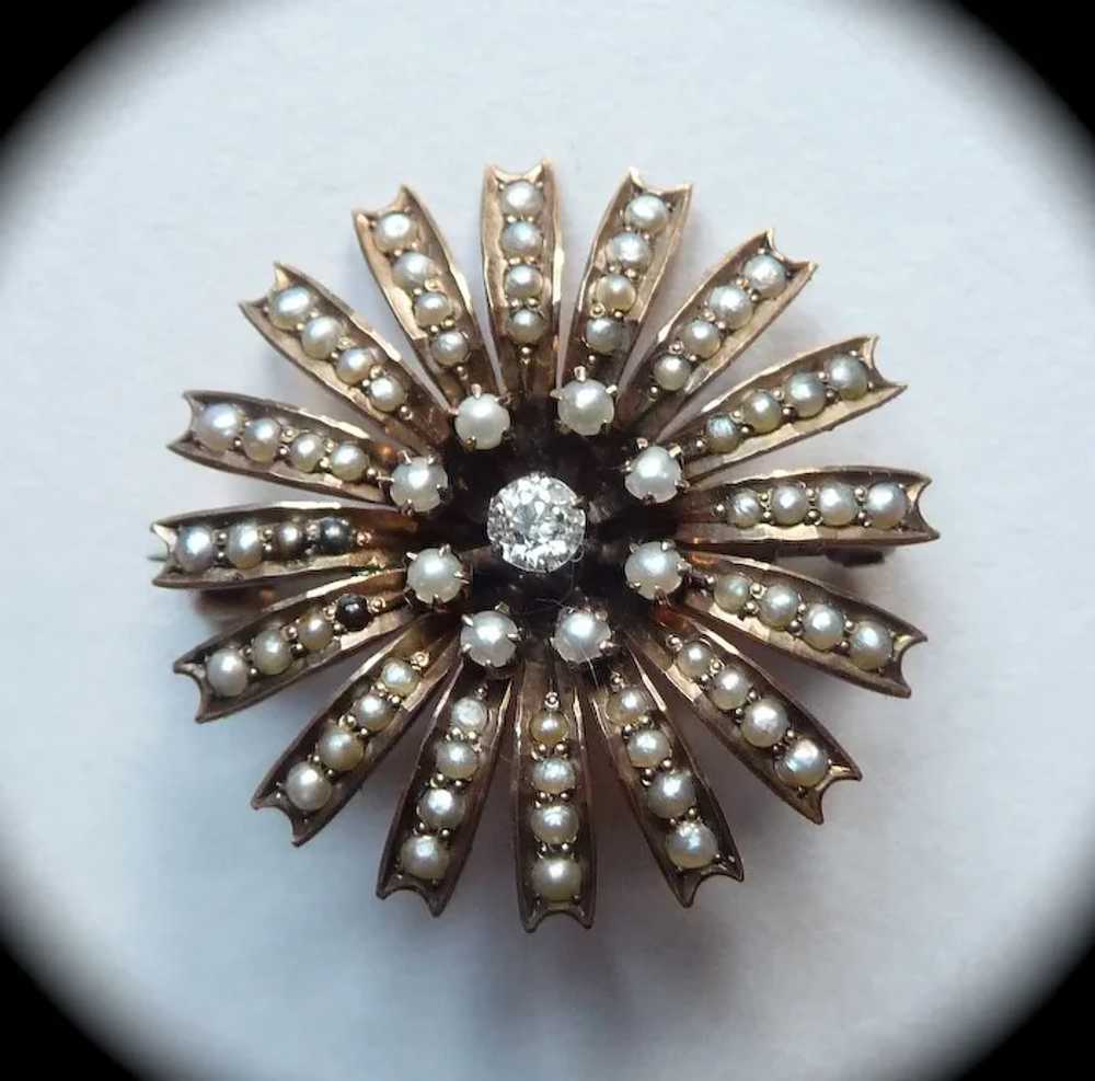 Antique Victorian 10k Rose Gold Pearl Diamond Sta… - image 5