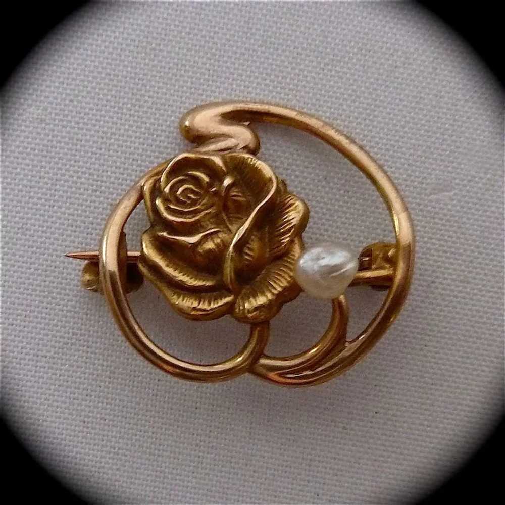 Antique Victorian Art Nouveau 10k Floral Rose Pin - image 2