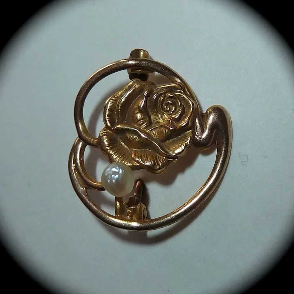 Antique Victorian Art Nouveau 10k Floral Rose Pin - image 3