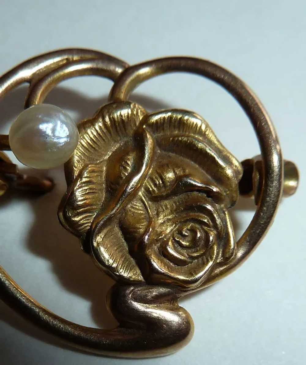 Antique Victorian Art Nouveau 10k Floral Rose Pin - image 4