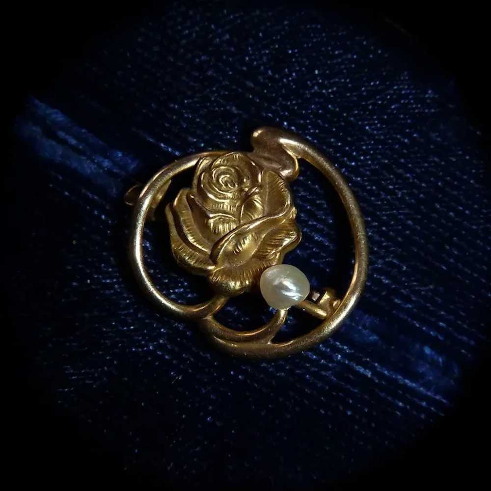 Antique Victorian Art Nouveau 10k Floral Rose Pin - image 5