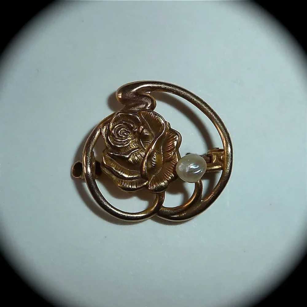 Antique Victorian Art Nouveau 10k Floral Rose Pin - image 8