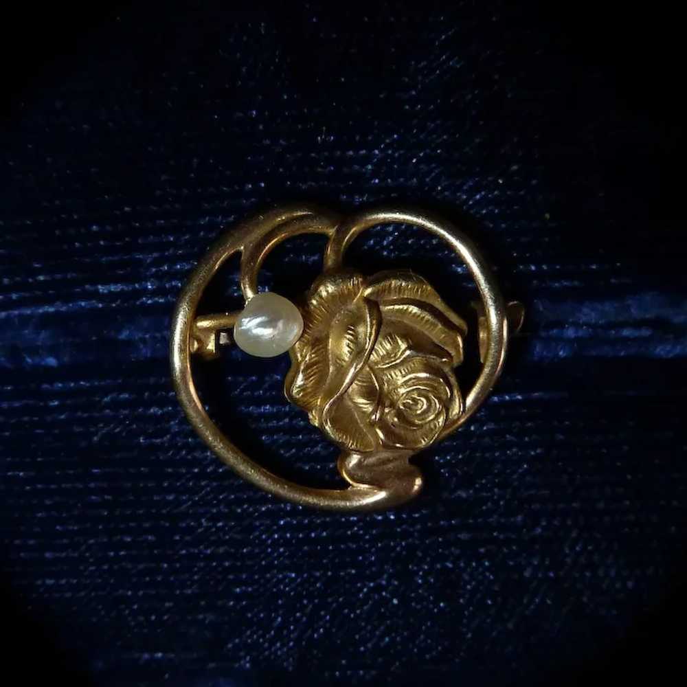 Antique Victorian Art Nouveau 10k Floral Rose Pin - image 9