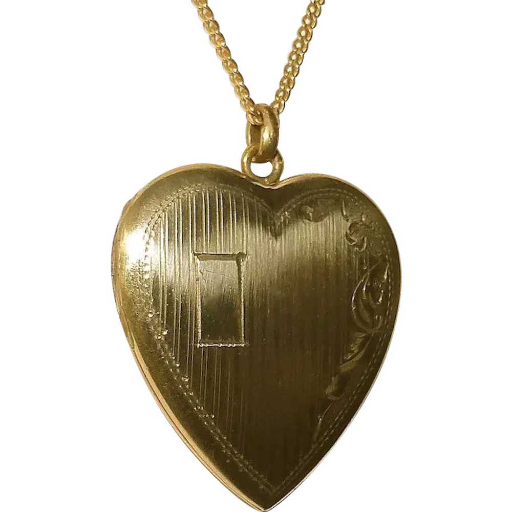 Gold Filled Engraved Heart Locket & Chain - image 1