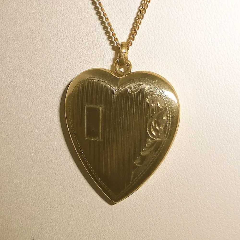 Gold Filled Engraved Heart Locket & Chain - image 2
