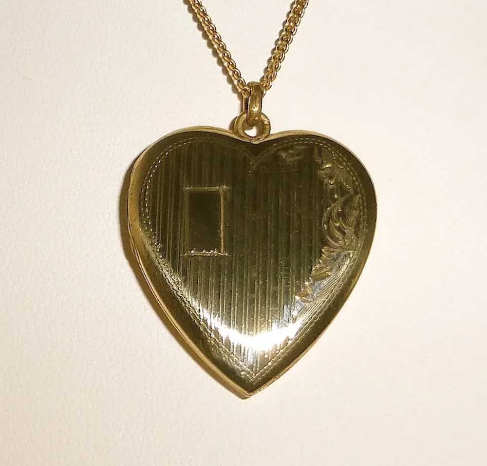 Gold Filled Engraved Heart Locket & Chain - image 3