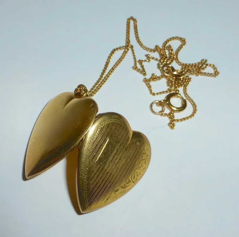 Gold Filled Engraved Heart Locket & Chain - image 4
