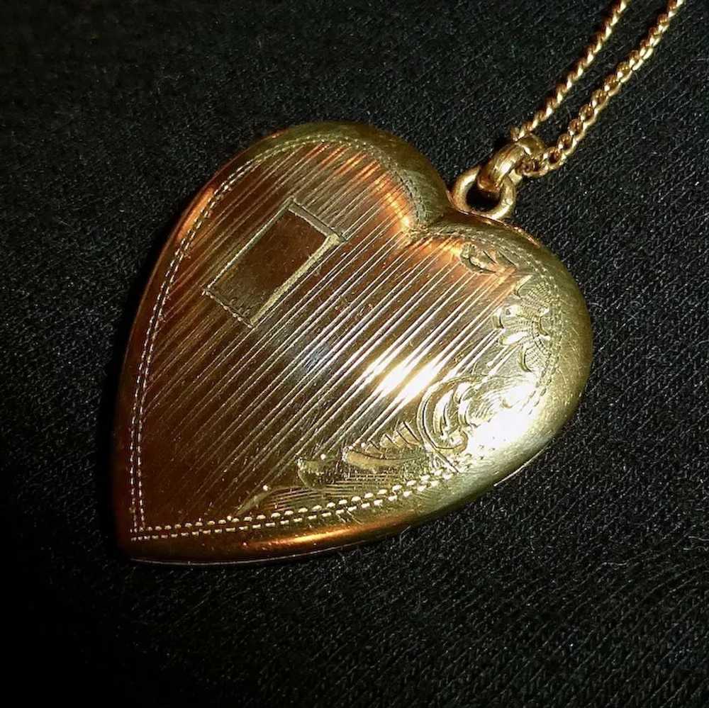 Gold Filled Engraved Heart Locket & Chain - image 9